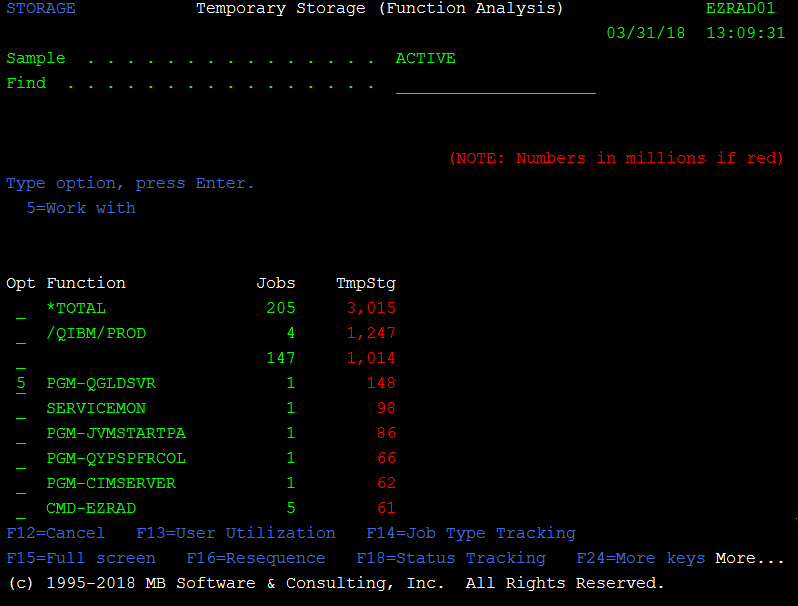 IBM i (AS/400, iSeries) Work with Temporary Storage (WRKTMPSTG) command