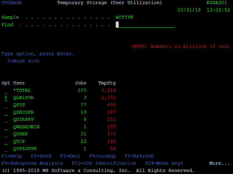 'Work with Temporary Storage (WRKTMPSTG)' command for IBM i (AS400, iSeries)